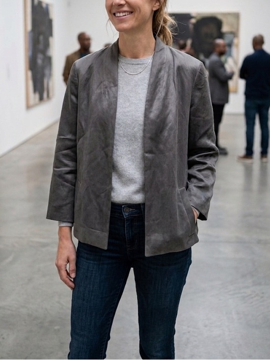 Eileen Fisher Jackets & Blazers - Eileen Fisher Linen Silk Blend Loose Open Blazer Size Small Brown Grey Taupe